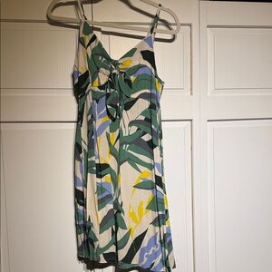 Green Multi-Leaf Tie-Front Mini Dress